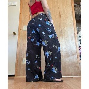Coldwater Creek Black Wide Leg Floral Pants